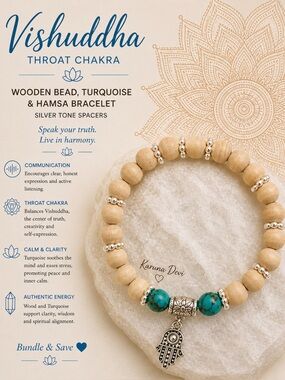 Vishuddha Turquoise & Wood Hamsa Layering Bracelet